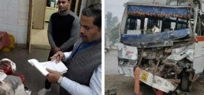 बस और ट्रक की जोरदार भिंड़त, एक दर्जन से अधिक यात्री घायल