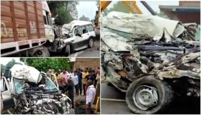 भीषण हादसा: ट्रक-स्कॉर्पियो की भिड़ंत में 9 की मौत, वाहन काटकर निकालने पड़े शव
