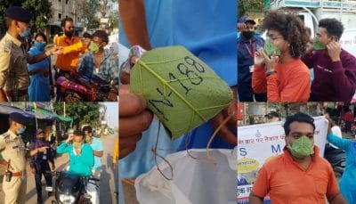 बिना मास्क बाहर निकलने वालों को पहनाया प्राकृतिक मास्क