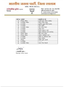 नगर पालिका निगम रतलाम से भाजपा ने जारी की पार्षद प्रत्याशियों के नाम की सूची, यहाँ देखें