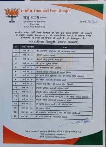 शिवपुरी जिले में भाजपा ने 39 वार्डों में इनको दिया पार्षद का टिकट, यहाँ सूची देखें