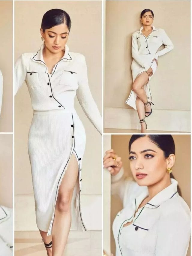 फ्रंट कट स्लिट ड्रेस में रश्मिका का दिखा ग्लैमरस लुक