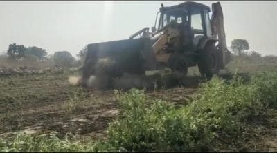 नीमच-किसान के खेत पर चला प्रशासन का बुलडोजर, खड़ी फसल को रौंदा, अलसुबह दिया कार्रवाई को अंजाम