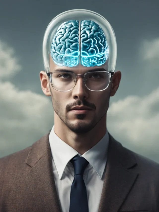 A man with a transparent head that shows his brain