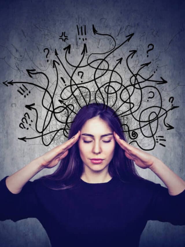 Stressed woman has too many thoughts