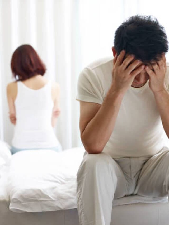 young asian couple with relationship problem appear depressed and frustrated.