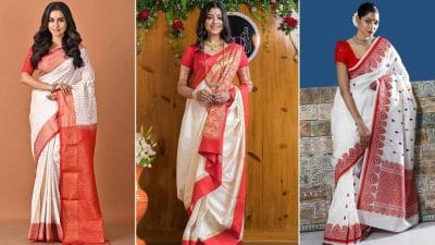 लाल पाड़ सफेद साड़ी: बंगाली सुंदरता की वो विरासत, जो आज भी जीत लेती है दिल! छुपा है मां दुर्गा का आशीर्वाद