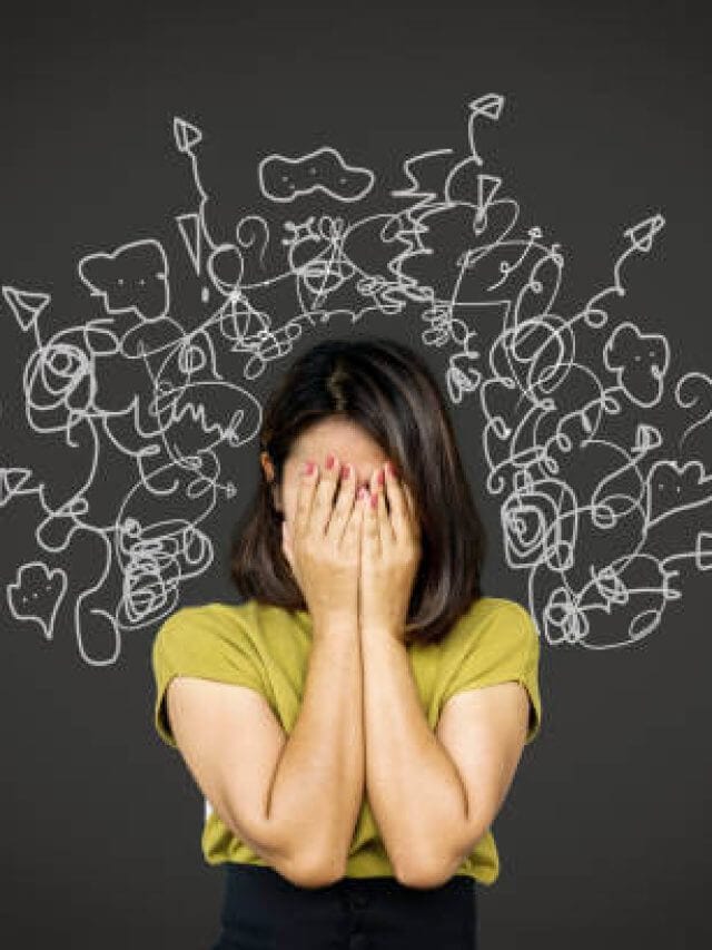 depressed Asian woman in deep many thoughts, having problem with over thinking