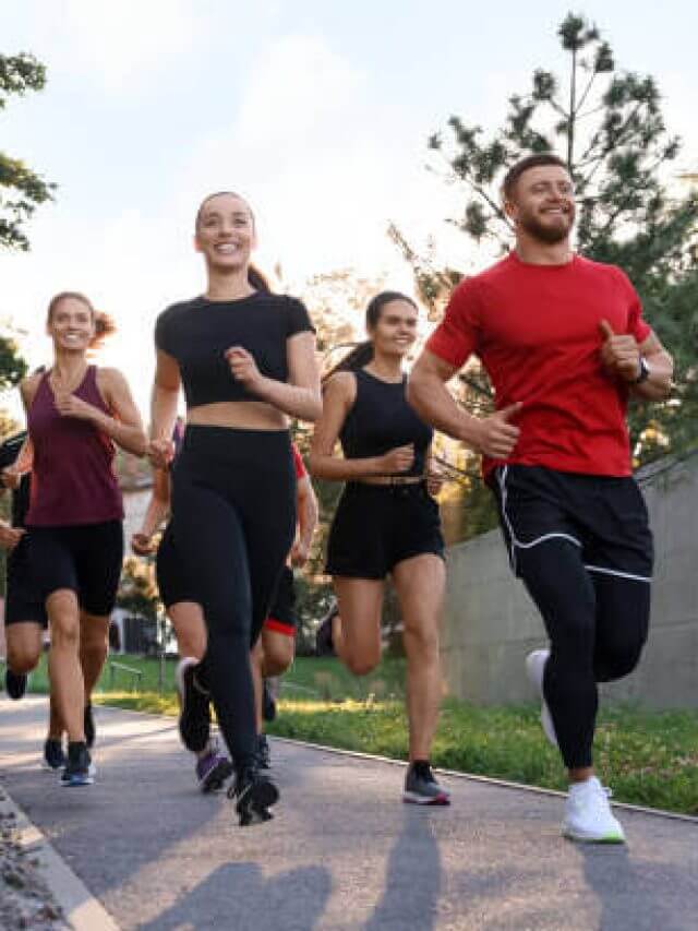 Group of people running outdoors. Active lifestyle