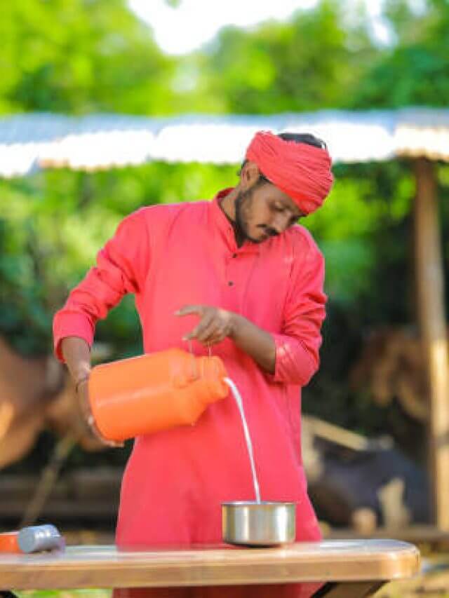 Young indian farmer at dairy farm