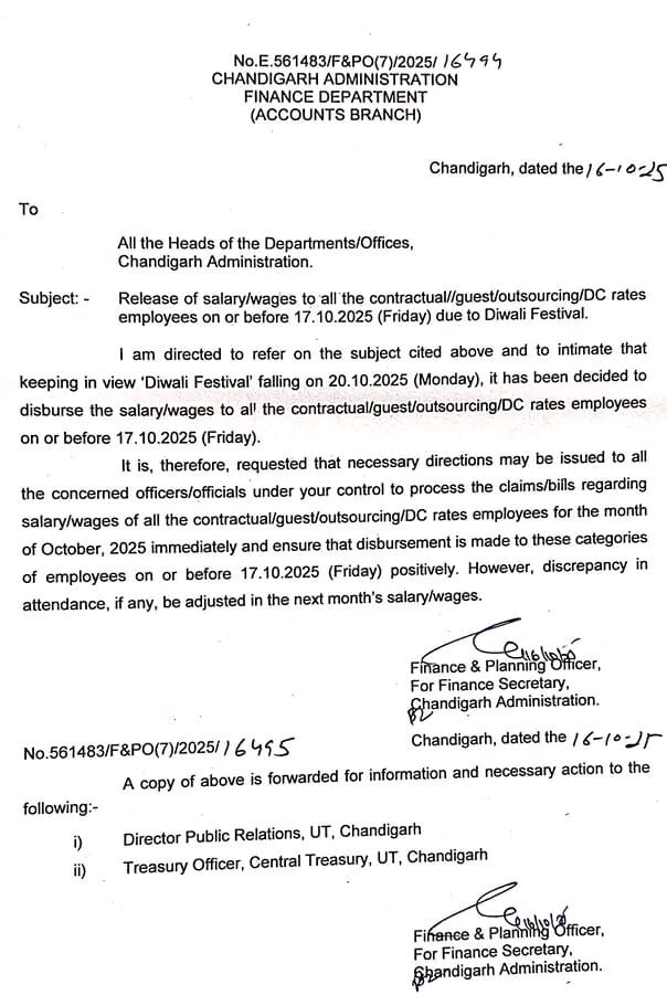 काॅन्ट्रेक्ट और आउटसोर्स कर्मचारियों के लिए अच्छी खबर, समय से पहले खातों में आएगी अक्टूबर की सैलरी, जारी हुए आदेश