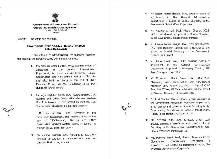 Transfer News 2025 : बड़ा बदलाव, राज्य प्रशासनिक सेवा अधिकारियों के तबादले, जानें किसे क्या सौंपी जिम्मेदारी?