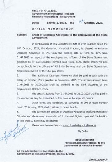 कर्मचारियों का महंगाई भत्ता बढ़ा, नवंबर में खाते में बढ़कर आएगी सैलरी, लंबित एरियर-पेंशन की राशि जारी