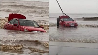 रील के चक्कर में समंदर निगल गया मर्सिडीज, क्रेन से निकाली लग्जरी कार