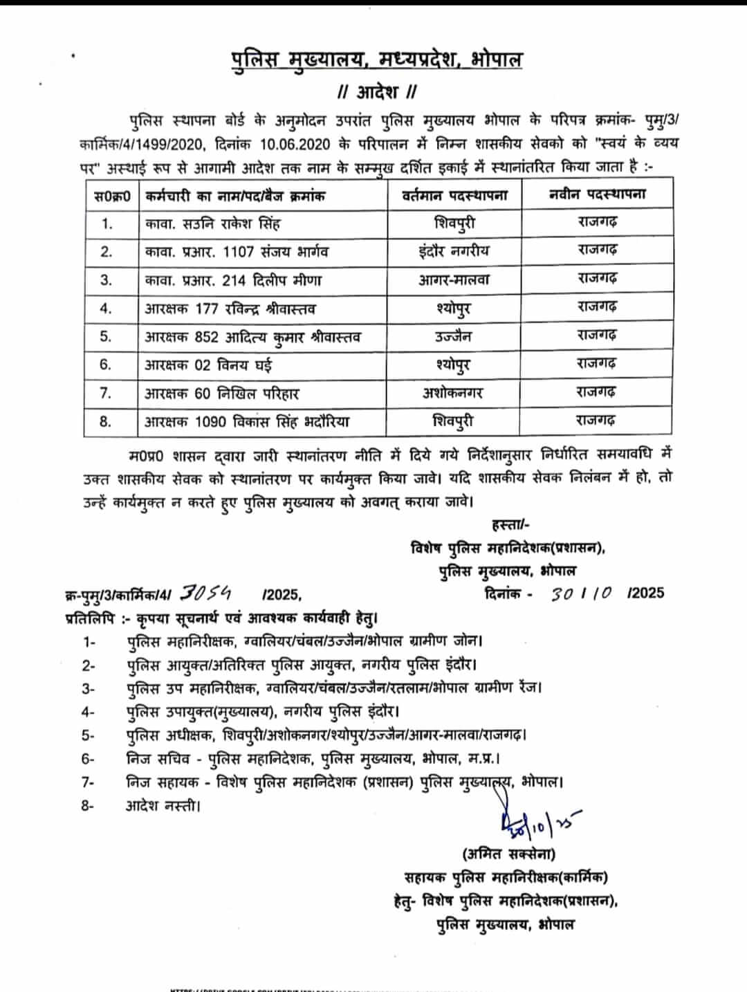 Transfer Transfer : PHQ ने प्रधान आरक्षकों, आरक्षकों के तबादले किये, एक जिले में एक साथ पदस्थ किये 8 पुलिसकर्मी